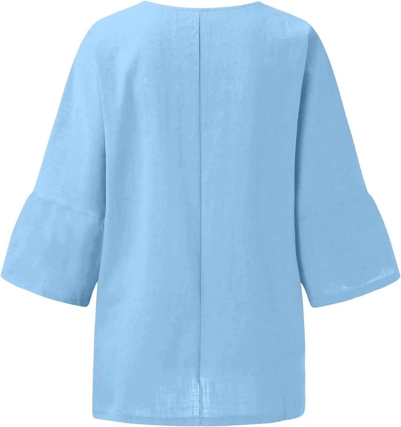 SMIDOW Womens Summer Tops 2023 Plus Size Cotton Linen Shirts Loose Fit 3/4 Sleeve Crewneck Blouses Dressy Casual
