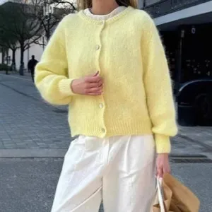Solid Color Round Neck Single-breasted Cardigan Sweaters Coat