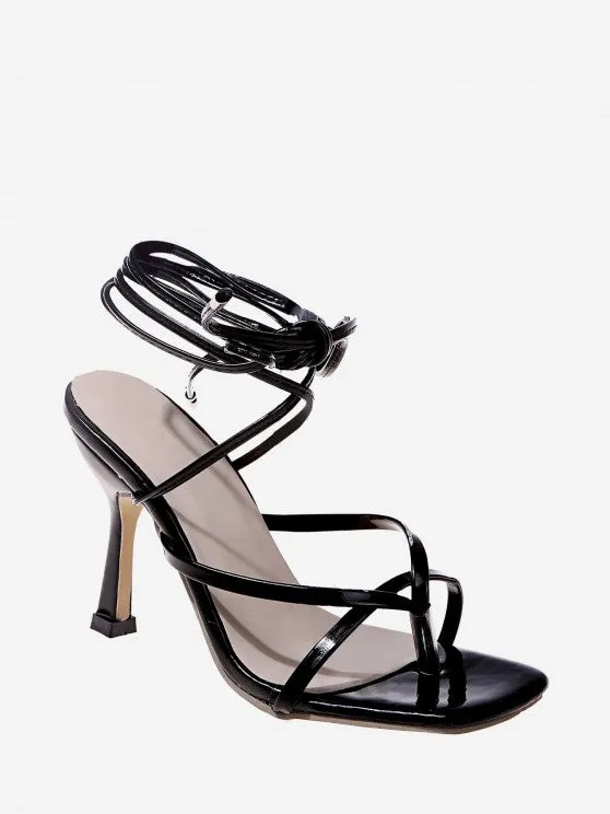 Solid Color Wrap Strappy High-heeled Sandals