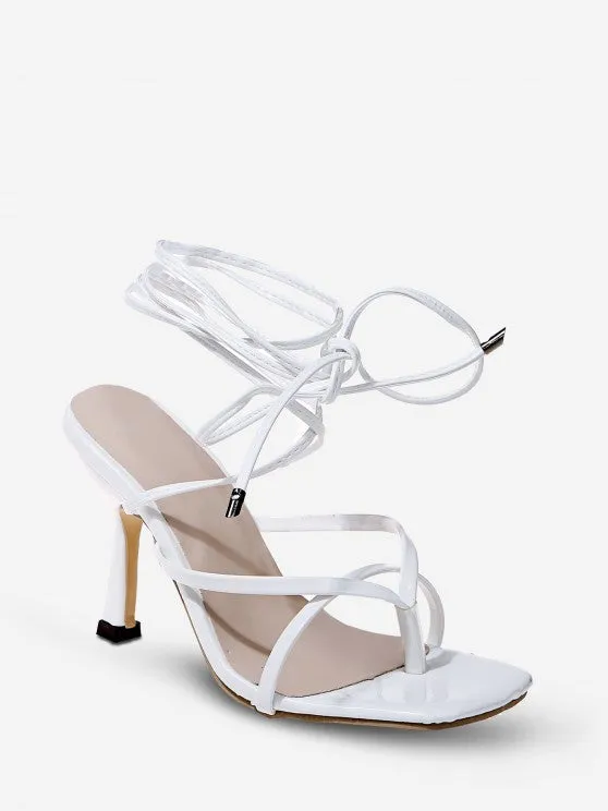 Solid Color Wrap Strappy High-heeled Sandals