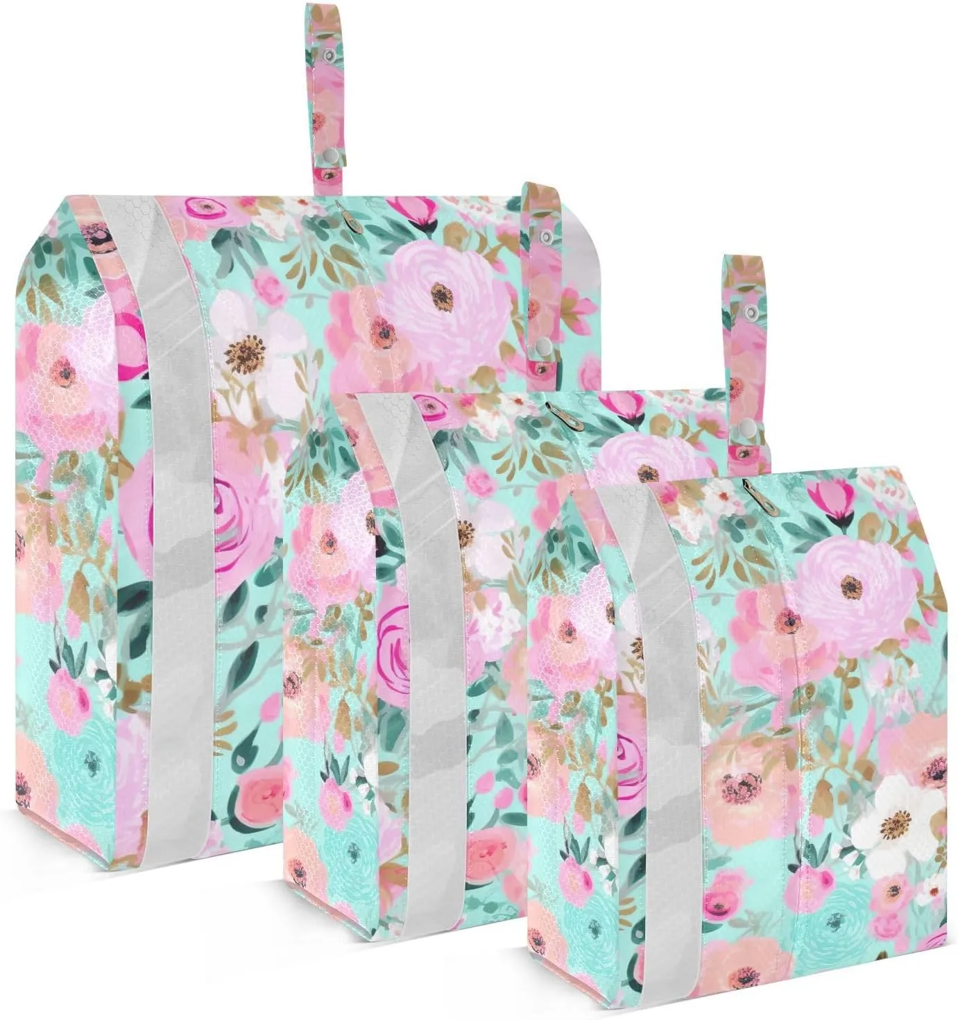 SPRIPORT Pink Blue Flowers 3 Set Compression Packing Cubes for Travel Lightweight Luggage Organizer Bags for Carry on Suitcase Travel Storage Bags for Woman Man Vacation Clothes