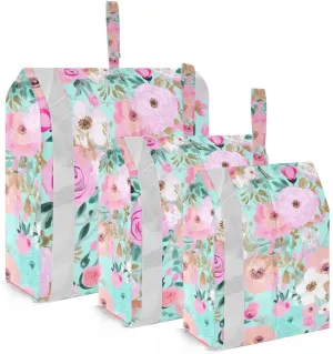 SPRIPORT Pink Blue Flowers 3 Set Compression Packing Cubes for Travel Lightweight Luggage Organizer Bags for Carry on Suitcase Travel Storage Bags for Woman Man Vacation Clothes