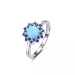 Sterling silver blossoming white opal flower ring