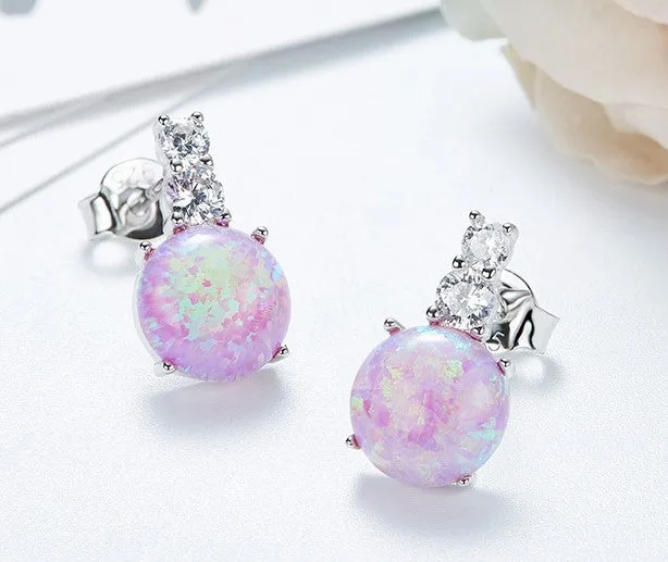 Sterling silver simple  opal earring
