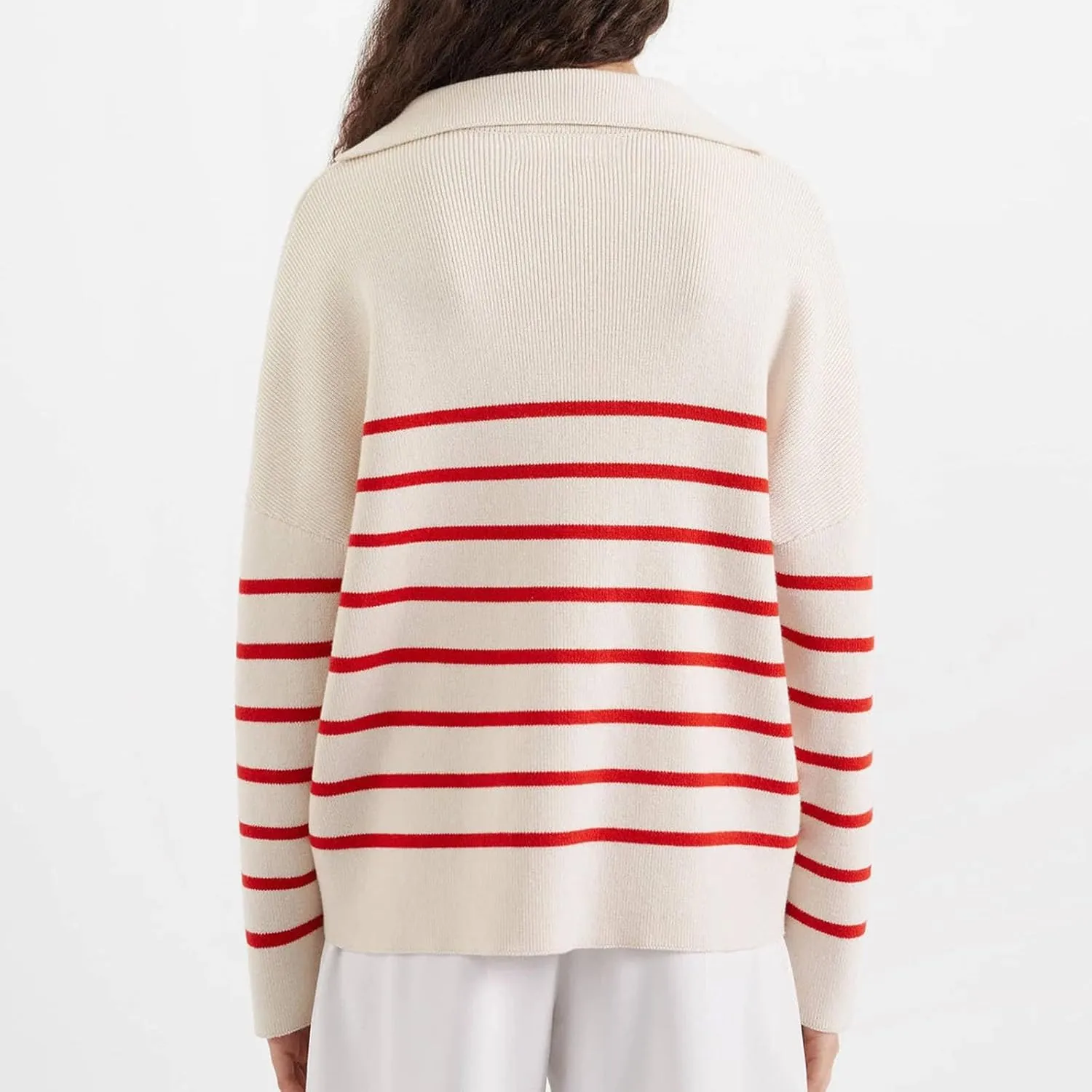 Striped Sweater Women Casual Long Sleeve Fall Sweaters V Neck Soft Ribbed Knitted Oversized Pullover Loose Fit Jumper