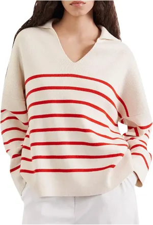 Striped Sweater Women Casual Long Sleeve Fall Sweaters V Neck Soft Ribbed Knitted Oversized Pullover Loose Fit Jumper