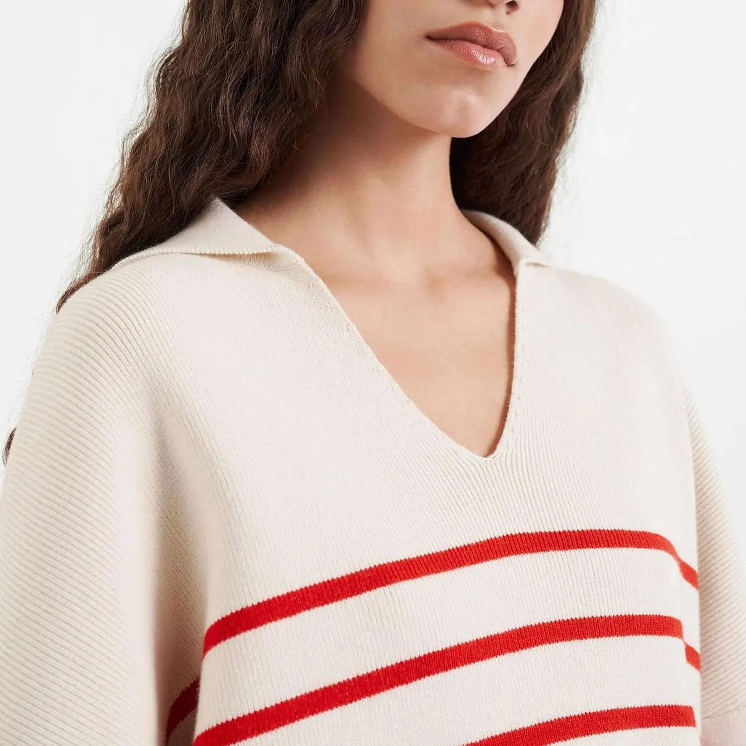 Striped Sweater Women Casual Long Sleeve Fall Sweaters V Neck Soft Ribbed Knitted Oversized Pullover Loose Fit Jumper