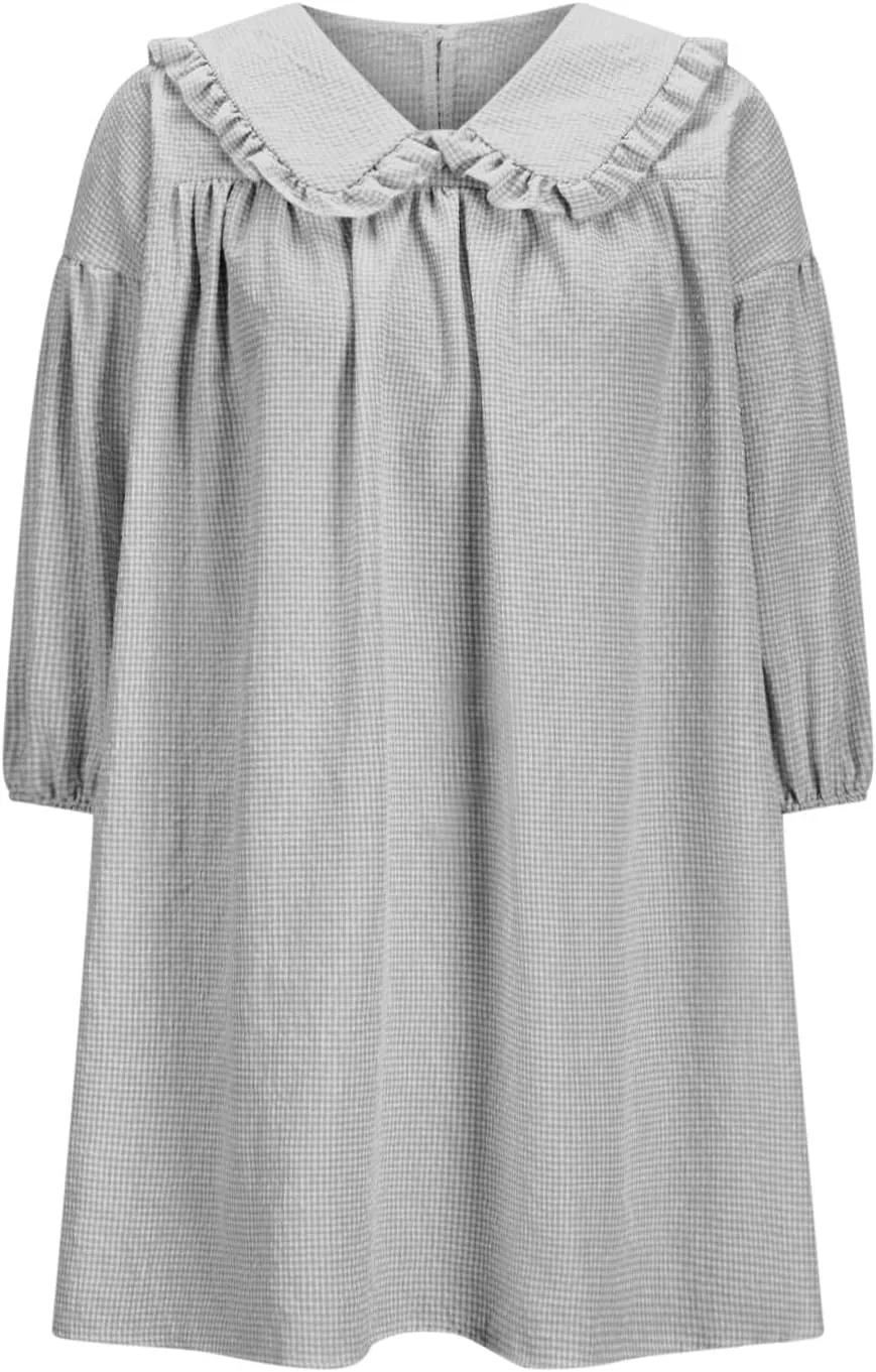 Summer Peter Pan Collar Dresses for Women 3/4 Sleeve Mini Dress Loose Fit Casual Beach Sundress Sleepwear Loungewear