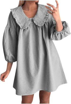 Summer Peter Pan Collar Dresses for Women 3/4 Sleeve Mini Dress Loose Fit Casual Beach Sundress Sleepwear Loungewear