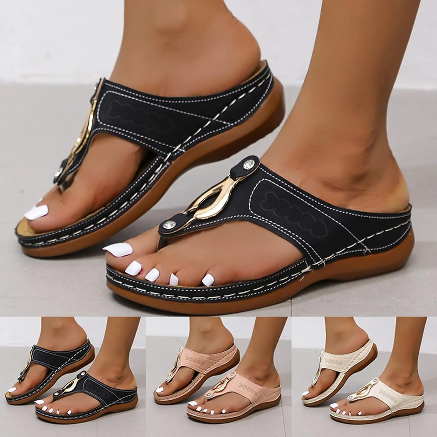 Summer Sandals for Women, Sandals Women Flip Flops Summer Beach Casual Sandals Comfortable Boho Shoes Flat