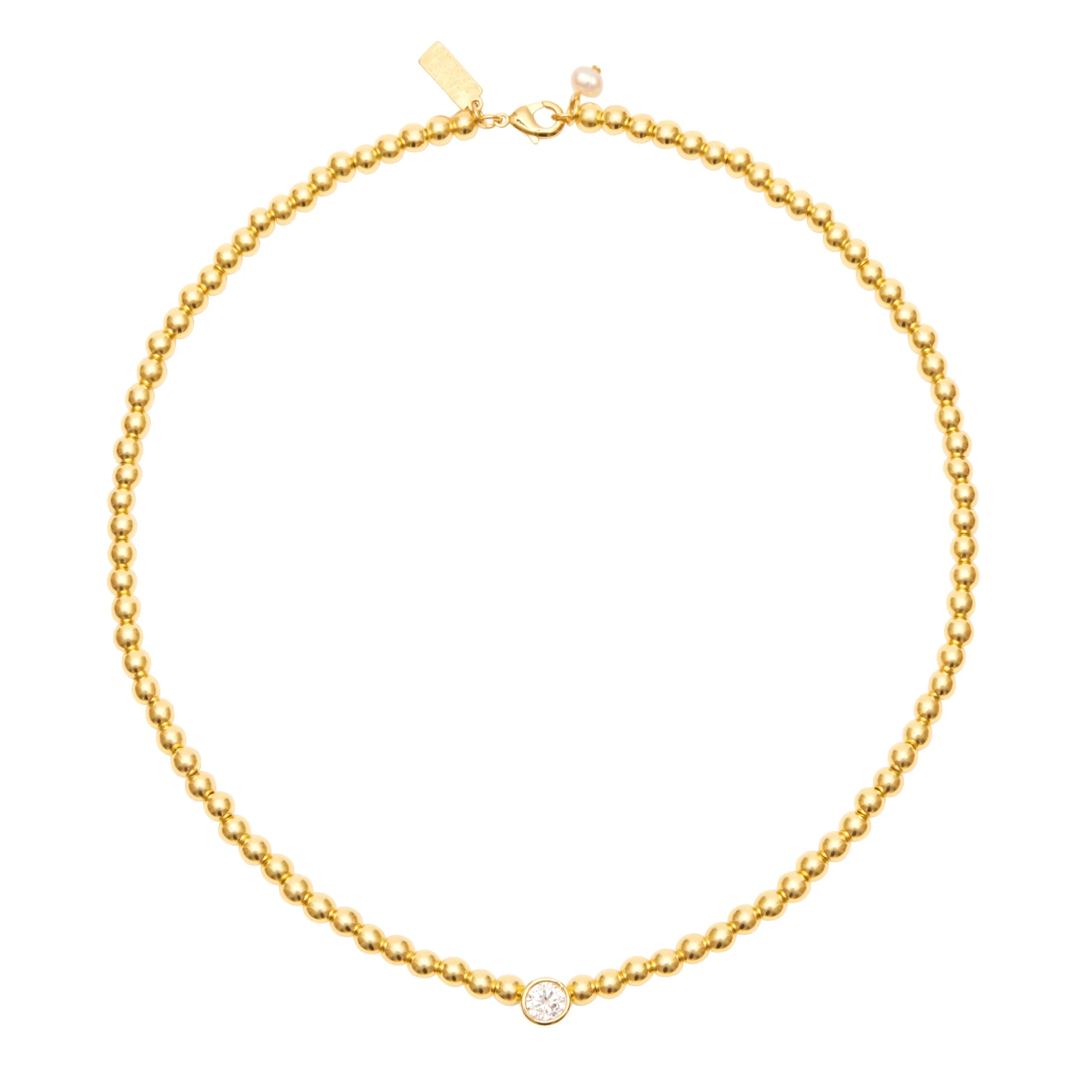 Talis Chains Gold Bead Necklace With Cz in Gold