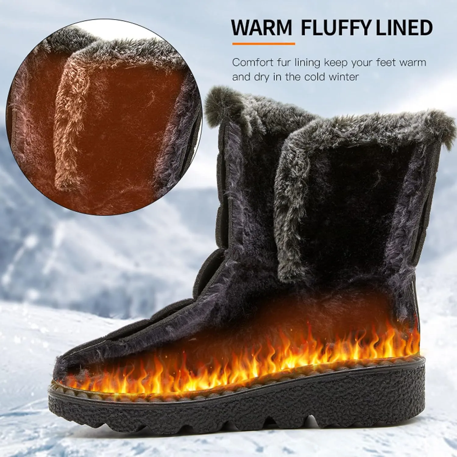 Tall Black Snow Boots for Women Women's Mid-Calf Waterproof Winter Snow Boots Women's Black Leather Winter Boots Womens Winter Snow Boots Waterproof Shoes Womens Leather Winter Boots Waterproof