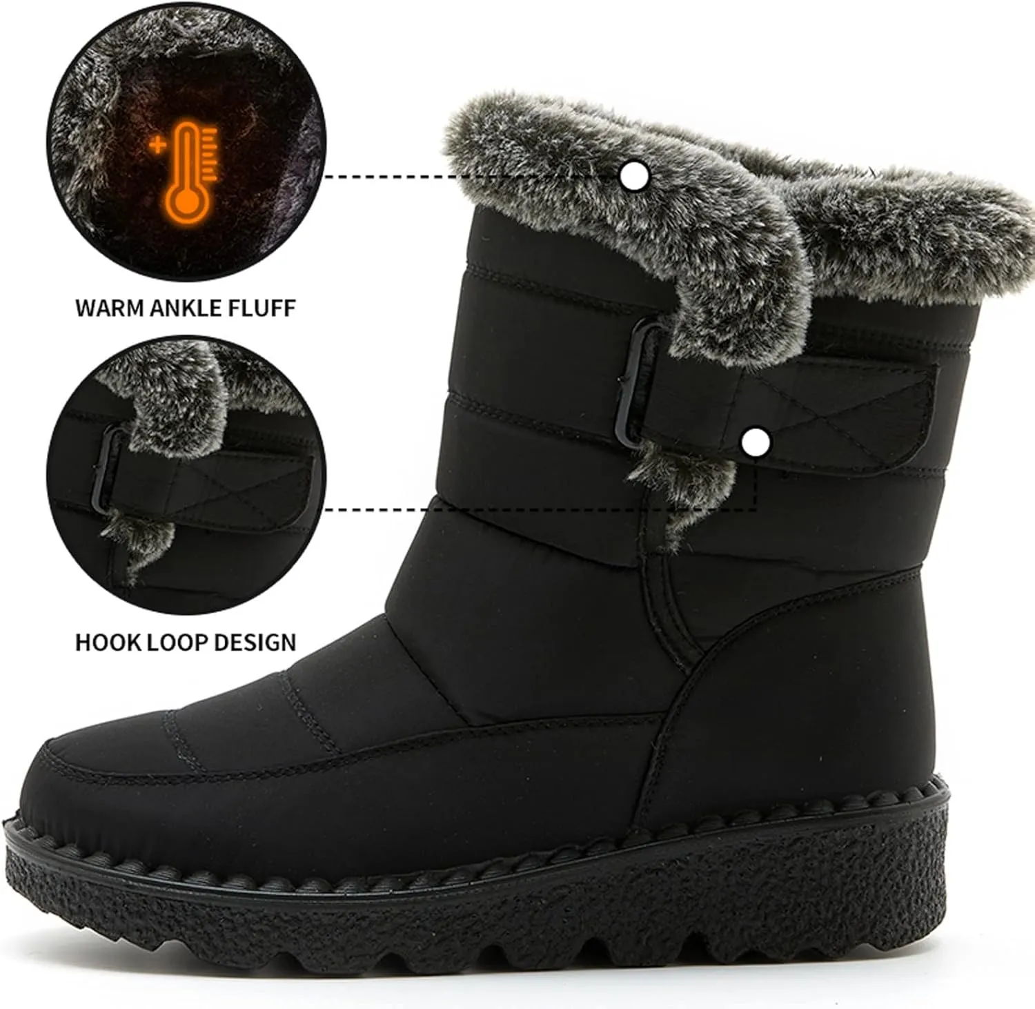 Tall Black Snow Boots for Women Women's Mid-Calf Waterproof Winter Snow Boots Women's Black Leather Winter Boots Womens Winter Snow Boots Waterproof Shoes Womens Leather Winter Boots Waterproof