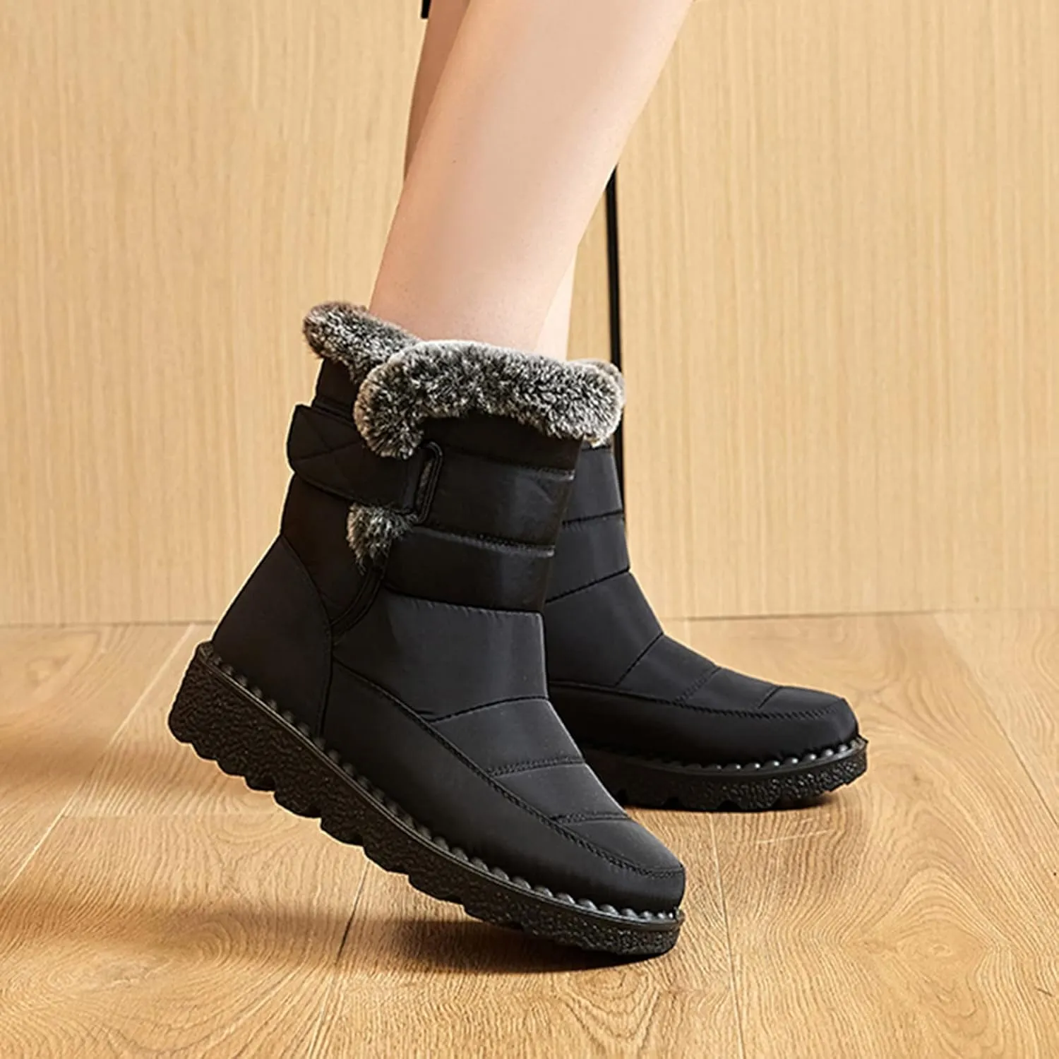 Tall Black Snow Boots for Women Women's Mid-Calf Waterproof Winter Snow Boots Women's Black Leather Winter Boots Womens Winter Snow Boots Waterproof Shoes Womens Leather Winter Boots Waterproof