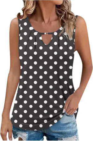 TANGNADE Tank Top Women Summer Trendy Sleeveless T Shirts Pleated Scoop Neck Graphic Tee Floral Print Blouses Dressy Casual