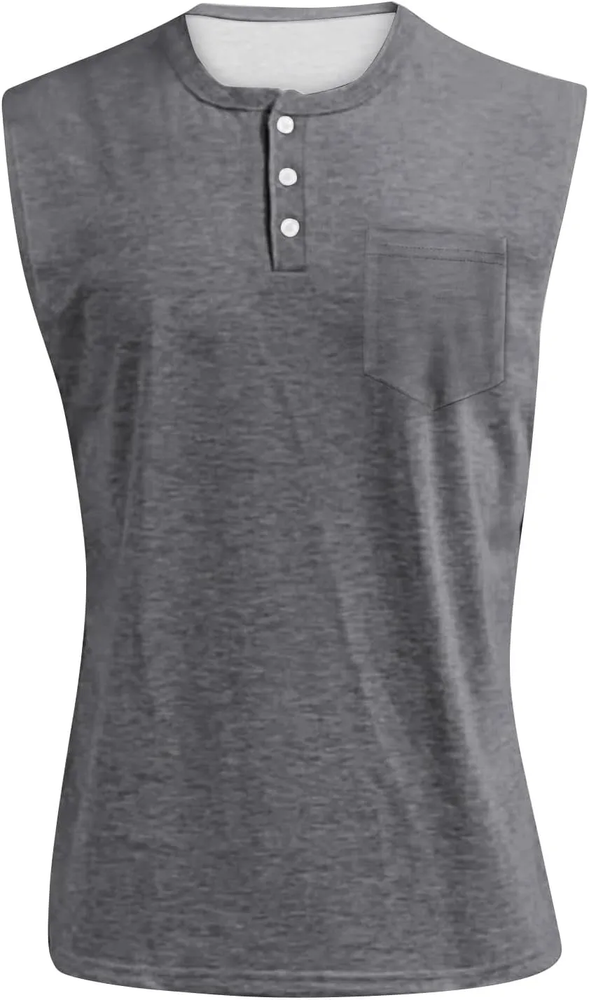 Tank Tops Men Henley Shirts for Men Sleeveless Muscle Gym Workout Running Beach Summer Vintage Button Down Tank Tops