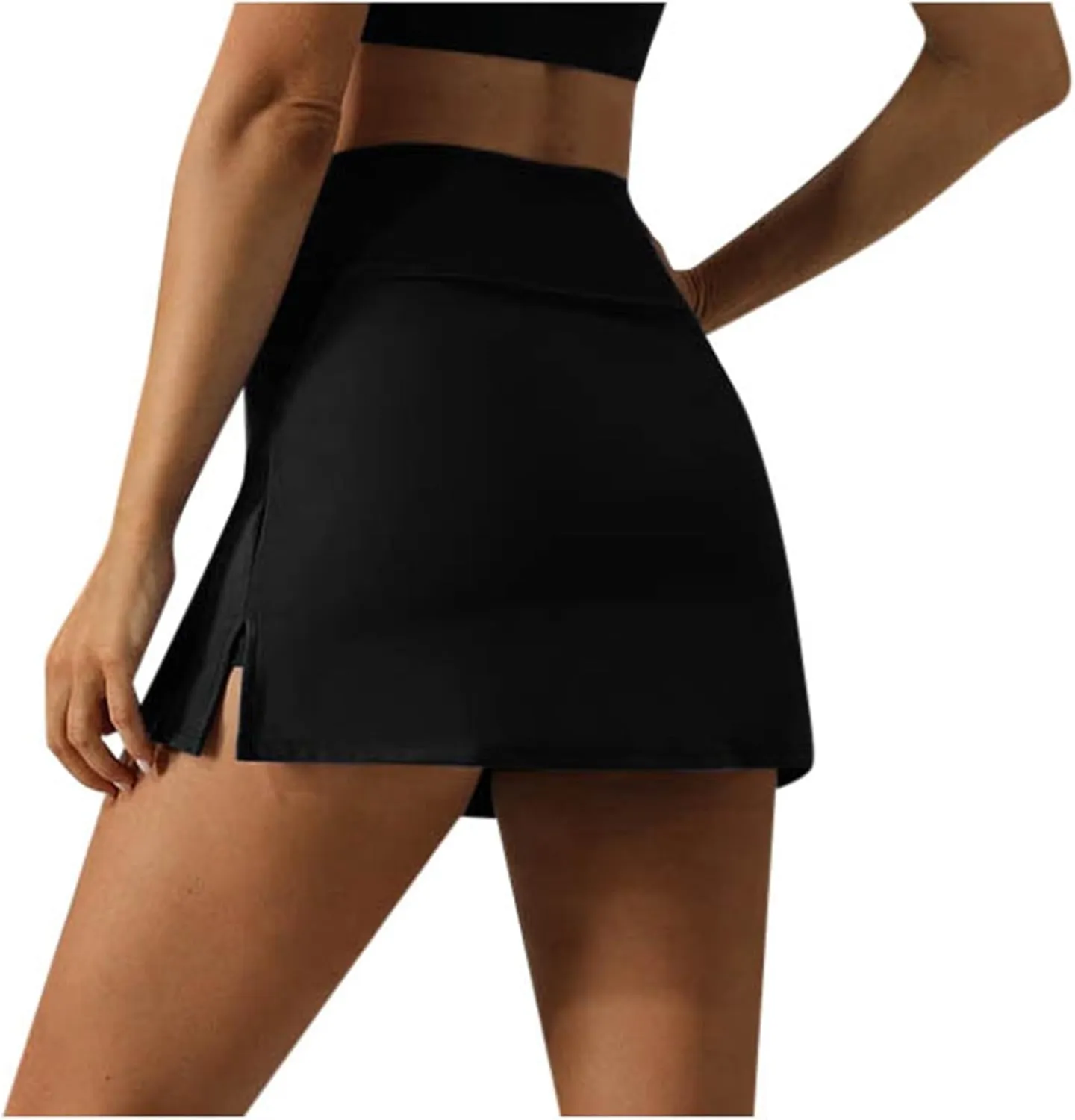 Tennis Mini Skirts for Women Side Slits High Waist Elastic Athletic Skort Lightweight Running Workout Skirts with Shorts
