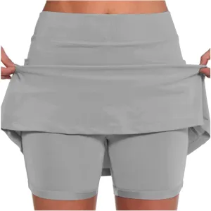 Tennis Skirt for Women High Elastic Waisted Solid Skorts Built in Shorts Athletic Golf Yoga Skirts with Pockets