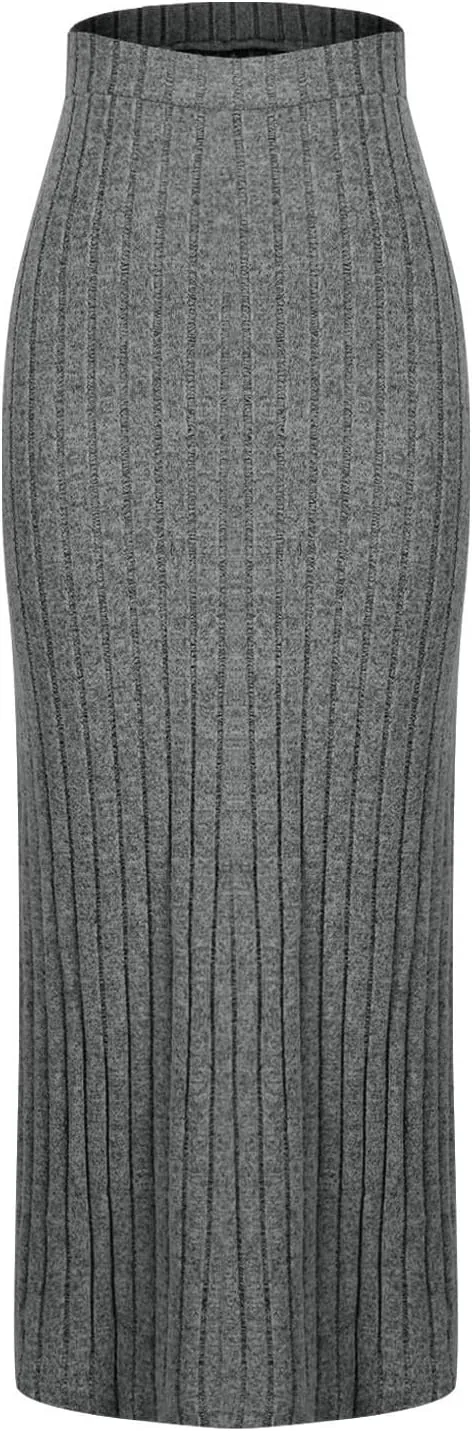 Texture Maxi Skorts for Women Ribbed Knitted Stretch Bodycon High Waist Pencil Skirts Casual Solid Side Split Skirt