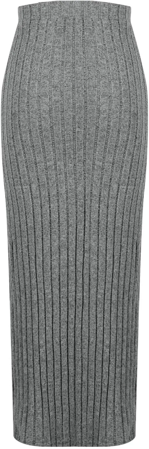 Texture Maxi Skorts for Women Ribbed Knitted Stretch Bodycon High Waist Pencil Skirts Casual Solid Side Split Skirt