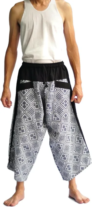 Thai Fisherman Pants Men's Samurai Pants Thai Pants Hakama Pants Japanese Clothes Harem Pants Harem Pants Men Japanese Clothes Japanese Fashion Japanese Pants Thai Art Design Square Black