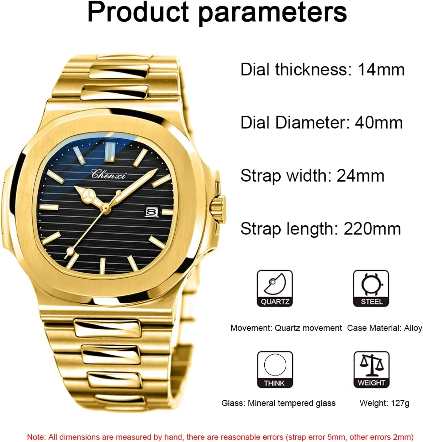 Tiong Men's Watch Business Clock Men's Watch Stainless Steel Waterproof Luminous Watch