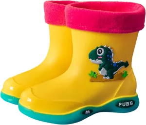 Toddler Warm Lined Rain Boots Baby Kids Dinosaur Rain Shoes Toddler Boy Rainboots Waterproof Boots For Boys
