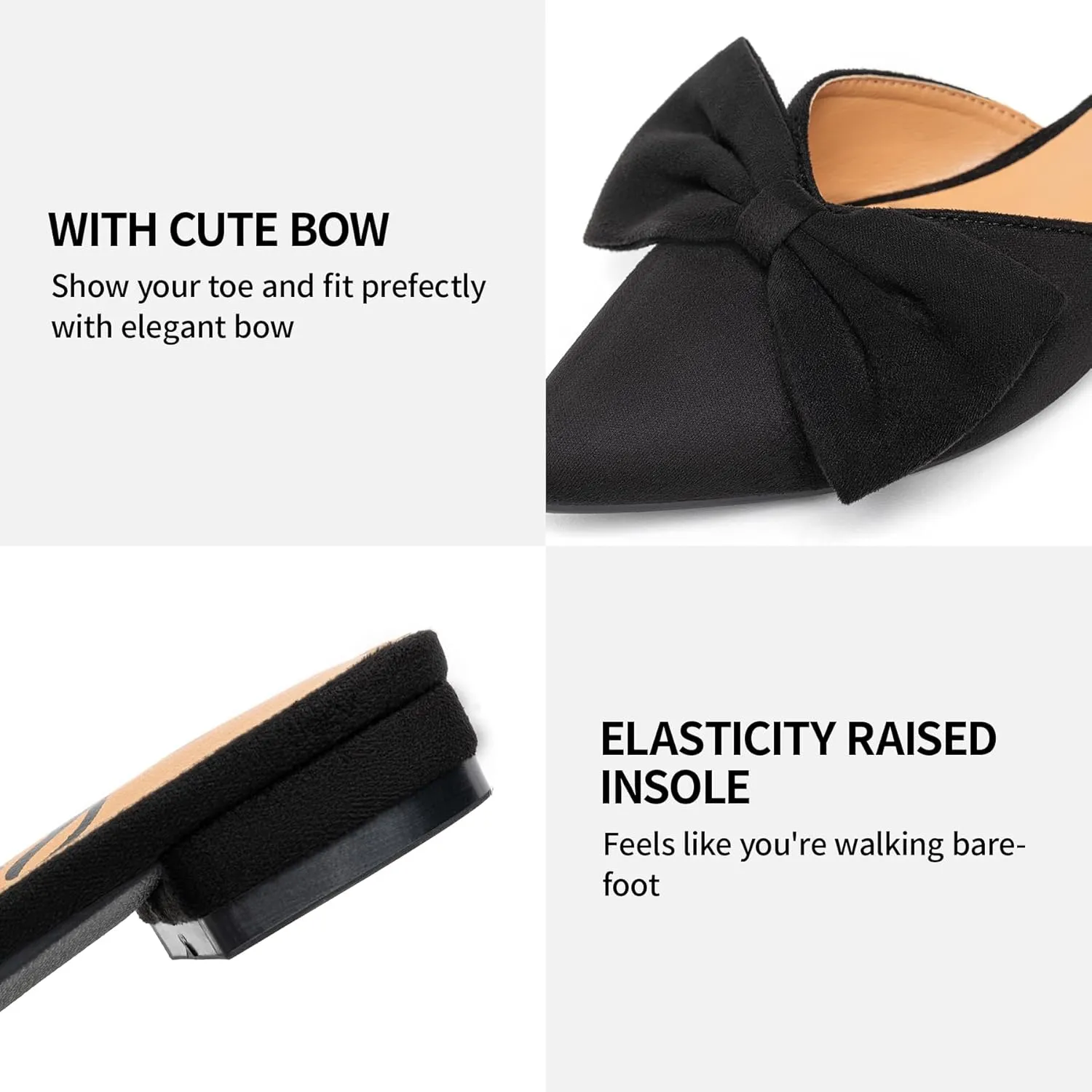 Trary Women's Black Bow Pointed Toe Mules, Modern Mule, Size 5