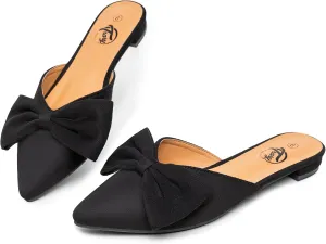 Trary Women's Black Bow Pointed Toe Mules, Modern Mule, Size 5