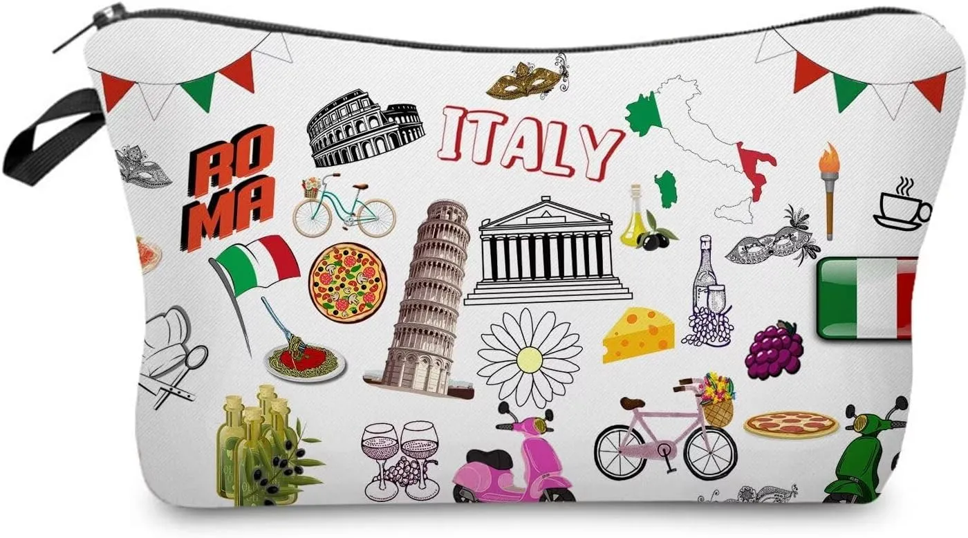 Travel Italy Makeup Bag Cute Small Organizer Zipper Pouch Travel Italy Cosmetic Bag Travel Present for Women Friends