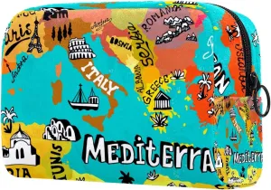 Travel Makeup Bag for Women, Map of Mediterranean Travel Cosmetic Bag Pencil Case Portable Makeup Pouch Toiletry Bag for Girls