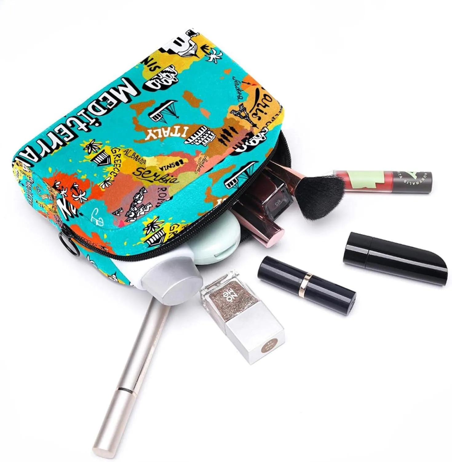 Travel Makeup Bag for Women, Map of Mediterranean Travel Cosmetic Bag Pencil Case Portable Makeup Pouch Toiletry Bag for Girls
