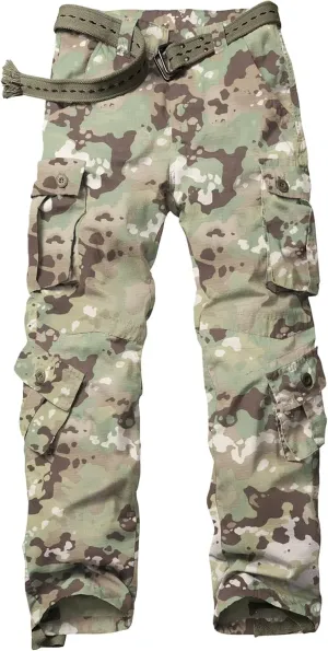 TRGPSG Men's Hiking Pants, Outdoor Ripstop Wild Cargo Pants, Multi-Pocket Army Camo Pants, Lightweight Casual Pants