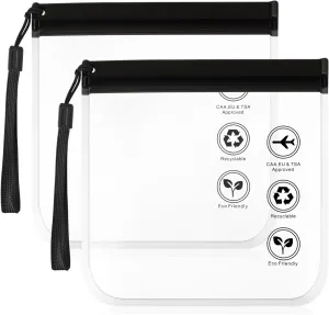 TSA Approved Clear Travel Toiletry Bags Quart Size Waterproof Leakproof Travel Pouches for Toiletries Liquids Cosmetics (2 Black)