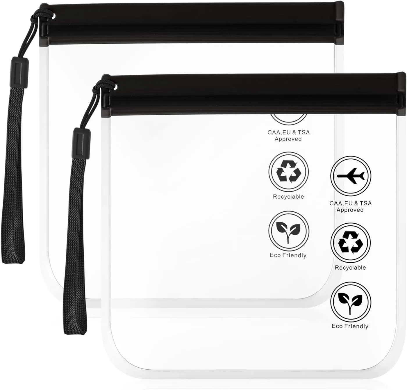 TSA Approved Clear Travel Toiletry Bags Quart Size Waterproof Leakproof Travel Pouches for Toiletries Liquids Cosmetics (2 Black)