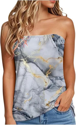 Tube Tops for Women Summer Strapless Bandeau Tank Casual Loose Tunic Sleeveless Shirts Off The Shoulder Flowy Blouses