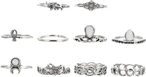 Unique Vintage Set 10pcs Lady Retro Jewelry Chic Women Finger Jewelry Women Jewelry Alloy Finger Index Finger Ornament Special Occasion Accessory