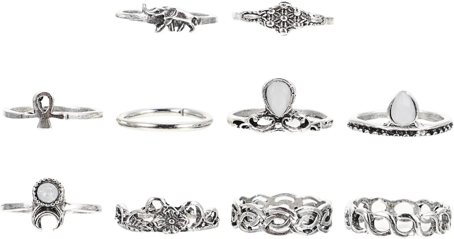 Unique Vintage Set 10pcs Lady Retro Jewelry Chic Women Finger Jewelry Women Jewelry Alloy Finger Index Finger Ornament Special Occasion Accessory