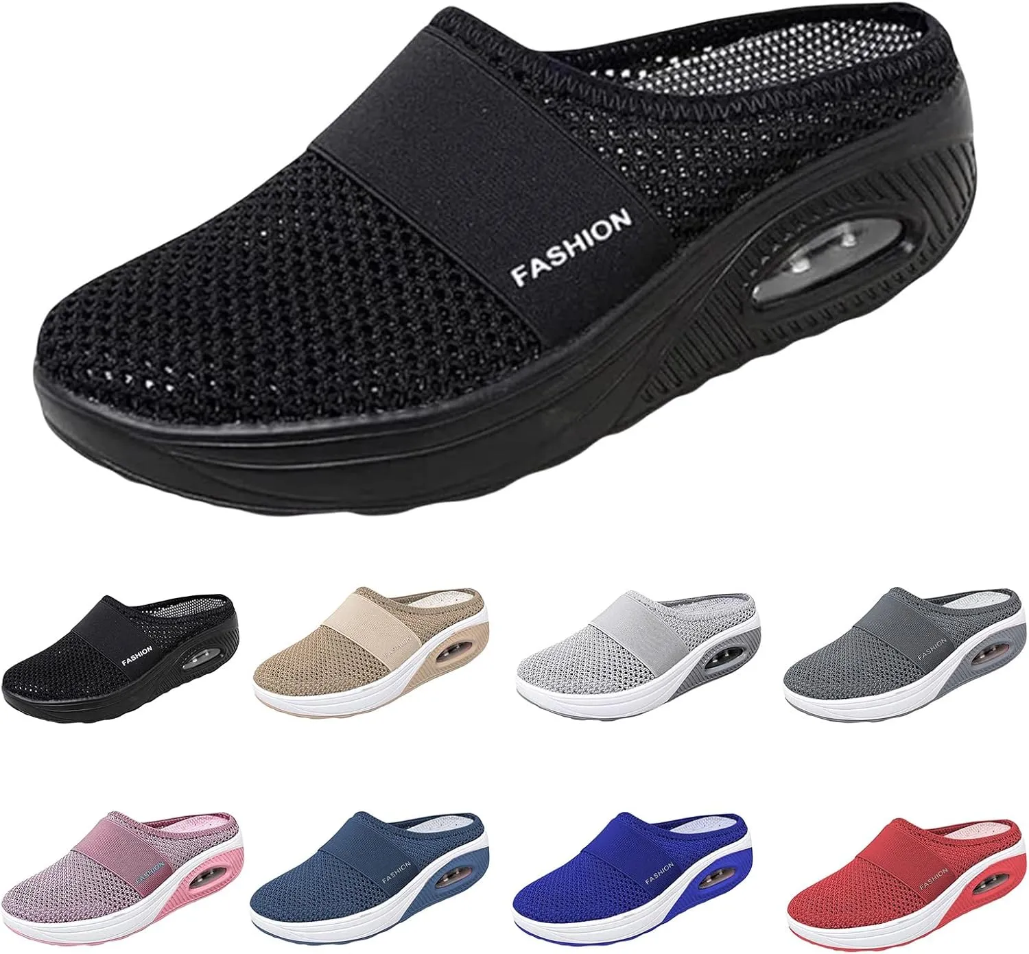 uSecee Mule Sneakers for Womens Mens Mesh Wide Width Mesh Walking Shoes Open Back Slip On Shoes Backless Platform Sneakers Lightweight Breathable Non-Slip Shoes Slippers Slides Closed Toe