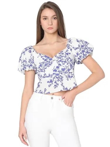 VERO MODA Women's Floral Relaxed Fit T-Shirt (Cloud Dancer)