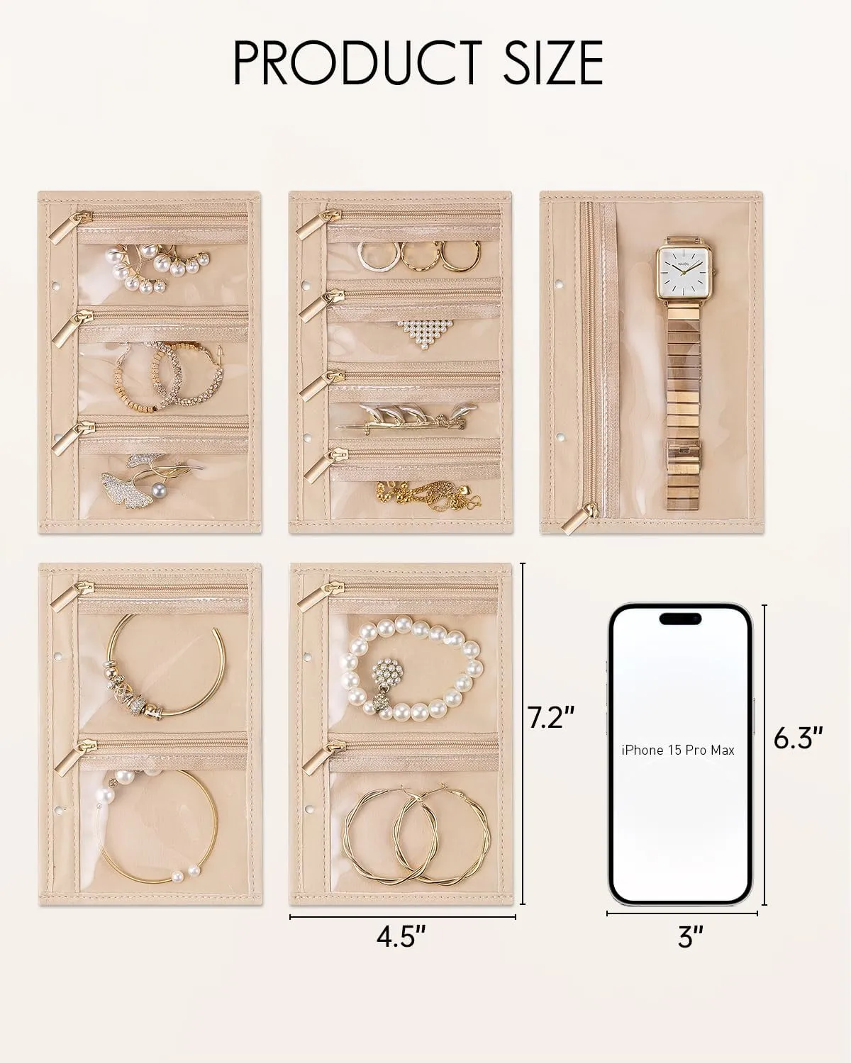Vlando Travel Jewelry Bags,Jewelry Storage Pouch,5 Pcs Clear Velvet Zipper Pockets Bag for Travel Business Trip Jewelry Organizer for Women Girls