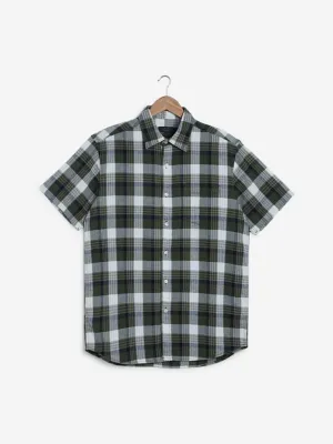 WES Casuals Olive Checkered Relaxed Fit Shirt