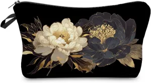 White Black Peony Makeup Bag Small Organizer Bag Toiletry Zipper Pouch Chinese Traditional Painting Style White Black Peony Cosmetic Bag Present for Women Friends