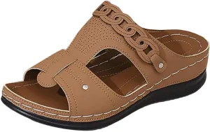Wide Toe Sandals for Women Casual Plantar Fasciitis Slippers Summer Orthopedic Wedge Sandal Comfort Beach Sandals Stylish Soft Slip on Platform Slippers Walking Slipper with Arch Support