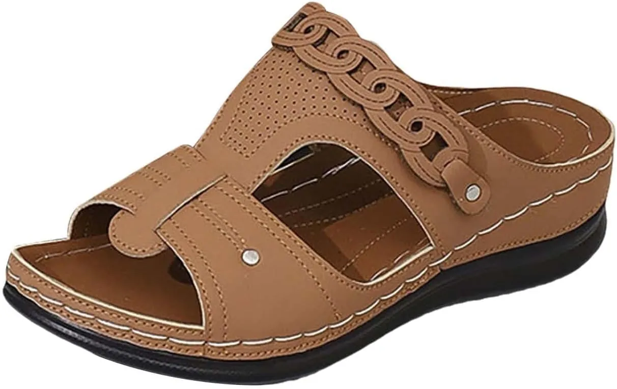 Wide Toe Sandals for Women Casual Plantar Fasciitis Slippers Summer Orthopedic Wedge Sandal Comfort Beach Sandals Stylish Soft Slip on Platform Slippers Walking Slipper with Arch Support