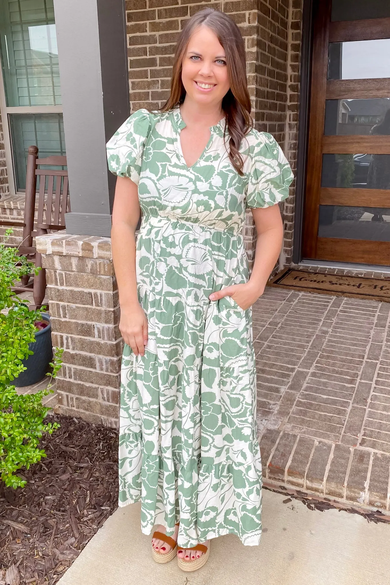 Wildflower Serenade Sage Print Dress