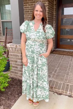 Wildflower Serenade Sage Print Dress