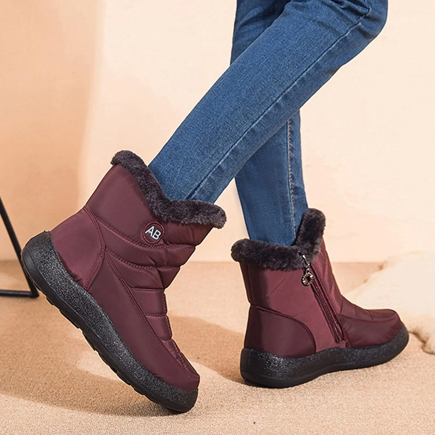 Winter Snow Boots for Women Snow Boots for Women Womens Winter Boots Waterproof Cloth Comfortable Side Zipper Boots