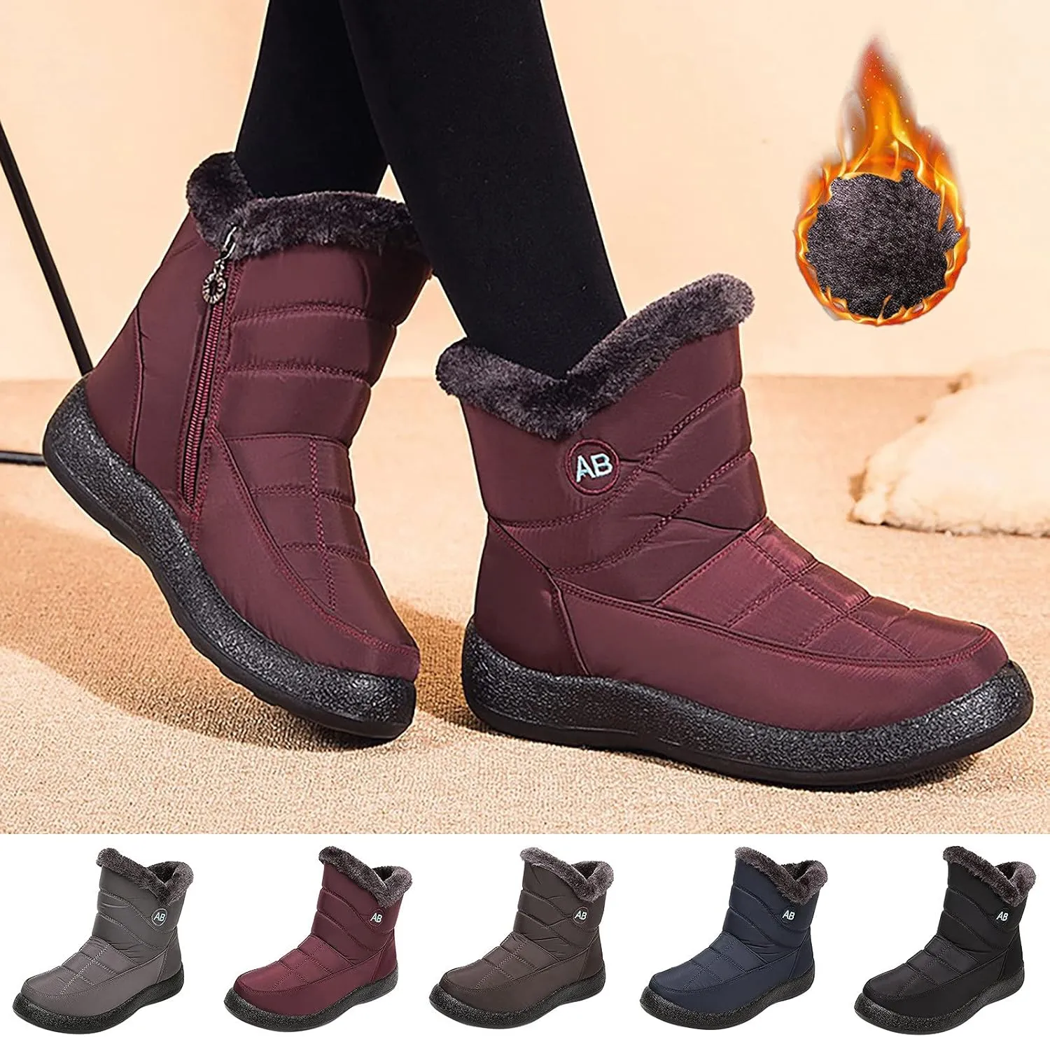 Winter Snow Boots for Women Snow Boots for Women Womens Winter Boots Waterproof Cloth Comfortable Side Zipper Boots