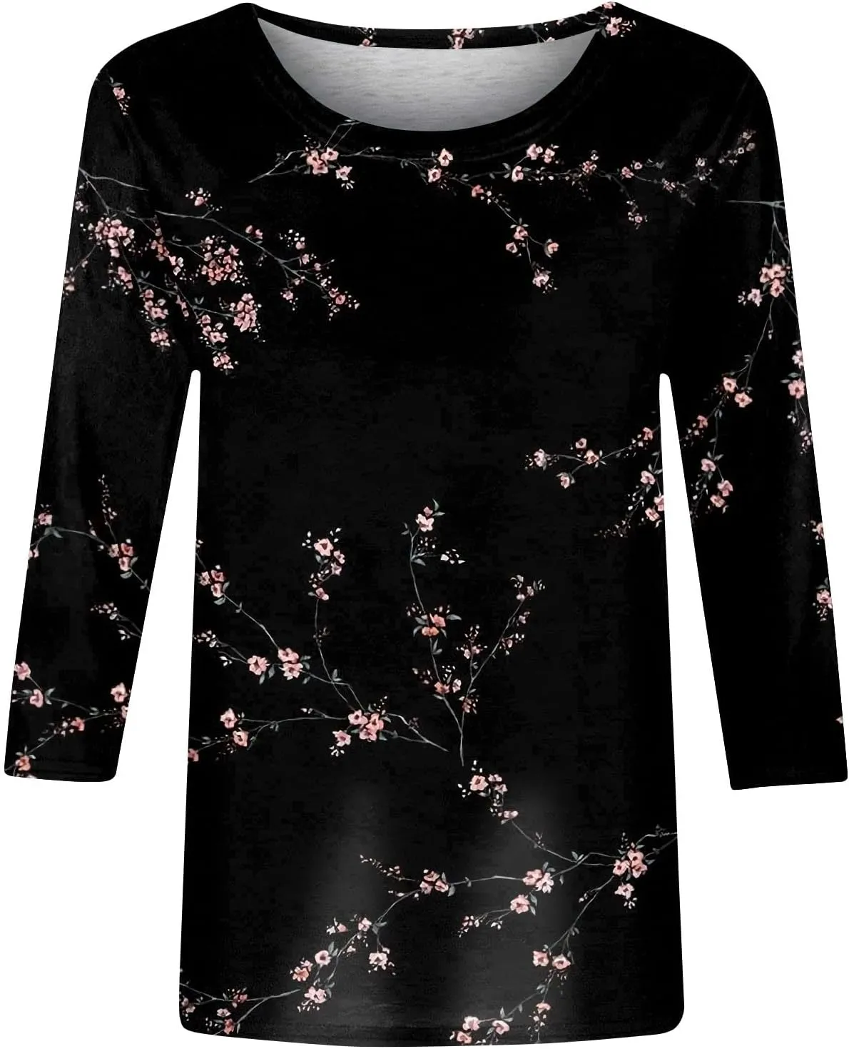 Womens 3/4 Sleeve Tops 2025 Spring Summer Print Round Neck Shirts Loose Fit Fashion Three Quarter Sleeve Tshirts